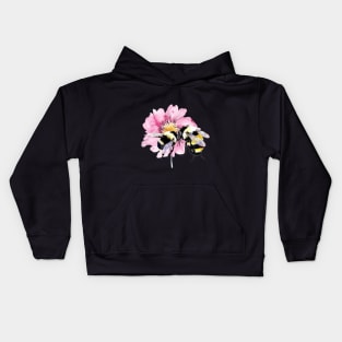 Bees in Watercolor Sitting on A Pink Flower Kids Hoodie